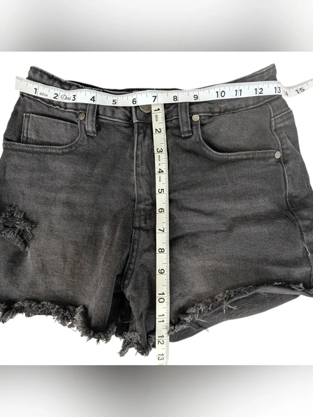 Abound Black Denim Jean Shorts Sz 27 Small Womens Raw Hem High Rise Distressed